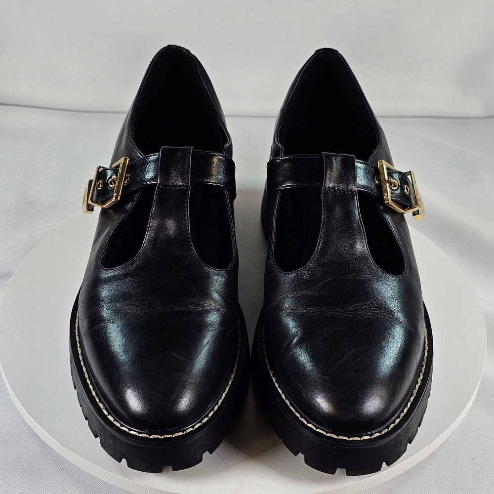 Vince Camuto Black Leather T-Strap Lug Sole Mary Jane Heels Size 8.5M - Picture 5 of 7